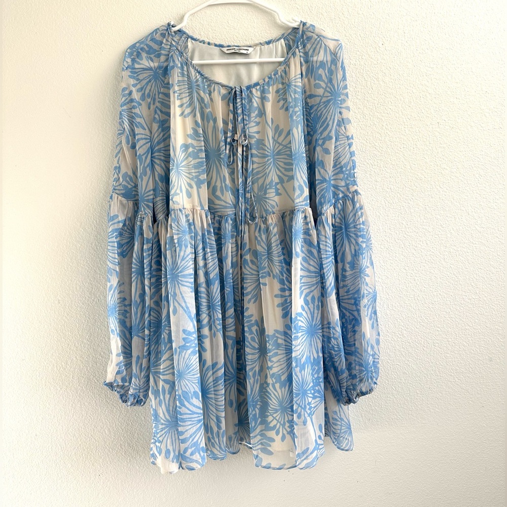 Amanda Uprichard Dress | Light and Airy Double Layer | Blue and White | Size M